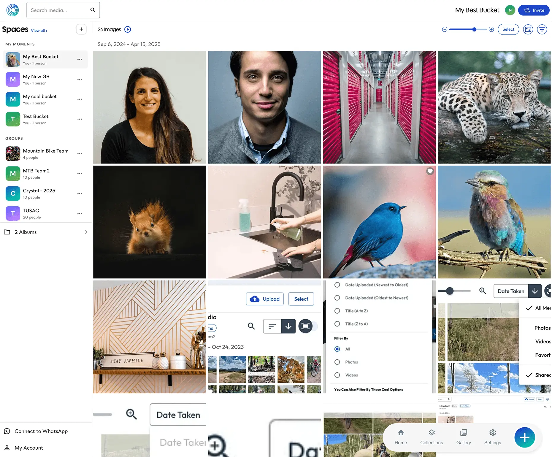Gallery grid view of a bucket with sidebar switcher